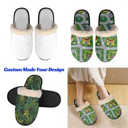 Slippers Custom Made Sublimation Print Fashion Men Women Flannel Winter Home Fuzzy Slides Sandals WK17