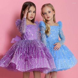 Girl Dresses Gorgeous Long-sleeved Glitter Princess Flower Wedding Party Ball First Communion Birthday Present