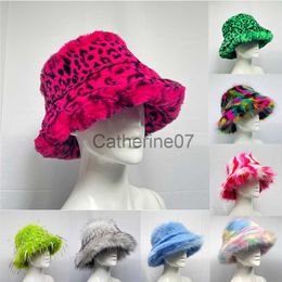 Stingy Brim Hats Faux Fur Hat Women's Elegant Autumn and Winter Fur Fisherman Hat Korean Senior Warm Bucket Hat Colorful and Gorgeous Hat J230829