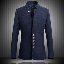 Men's Suits 2023 Brand Mens Vintage Blazer Coats Chinese Style Business Dress Blazers Casual Stand Collar Jackets Male Suit Jacket