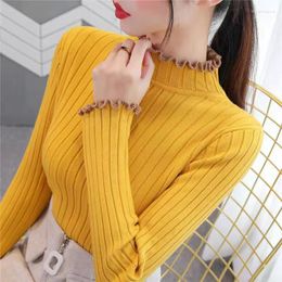 Women's Sweaters Autumn Winter Ruffles Sweater Women Turtleneck Ruched High Elastic Female Slim Fit Sexy Knitted Pullovers