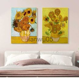 Metal Painting Vincent Van Gogh Golden Sunflower Poster Print Floral Vase Oil Painting Canvas Art Modern Wall Picture for Living Room x0829