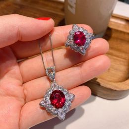 Dangle Earrings Brand Genuine Luxury Jewels Tiktok Live Broadcast Of Anti Real Pigeon Red Treasure Necklace Set Main Stone Pendant 10 12