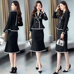 Two Piece Dress UNXX Women Formal Tweed Skirt Suit For Jacket Set 2 Office Lady Spring Autumn Black White Blazer With Skirts