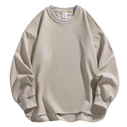 Men's Hoodies Autumn Casual Solid Color Long Sleeve Loose Pullover Sweatshirt Simple Fashion Basic Round Neck Versatile Tops