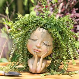 Planters Pots Face Head Planter Succulent Plant Flower Pot Resin Container With Drain Holes Flowerpot Figure Garden Decor Tabletop Ornament 230829