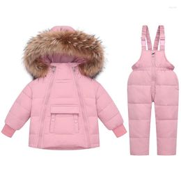 Down Coat 2pcs Set Baby Girl Winter Jacket Thick Jumpsuit For Children Warm Fur Parkas Infant Overalls Boys Girls Snowsuit 2-5Y