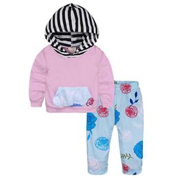 Toddler Infant Baby Newborn Girl Clothes Floral Hooded Outfits Baby Girls Sports Suit for Infant Clothing Outfits