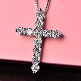 Pendant Necklaces Female Cross Crystal 925 Stamped Silver Color Chain Charms Shiny Zirconia Choker Jewelry Gifts For Women