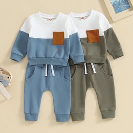 Clothing Sets 2023-05-19 Lioraitiin 0-3T Toddler Boys Fall Outfits Contrast Color Pocket Long Sleeve Sweatshirts Solid Pants Clothes Set