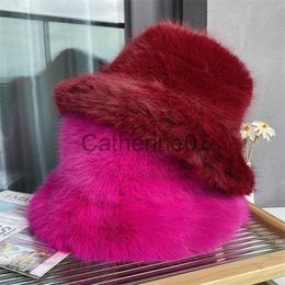 Stingy Brim Hats Faux Fur Hat Women's Elegant Autumn and Winter Fur Fisherman Hat Korean Senior Warm Bucket Hat 2022 New Color J230829