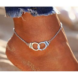 Hot Sale Vintage Silver Colour Handcuffs Anklets for Women Bohemian Freedom Ankle Bracelet on the Leg Barefoot Party Jewellery