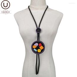 Pendant Necklaces UKEBAY Splice Wood Jewelry Handmade Rubber Necklace For Women Strange Geometric Jewellery Goth Long Chain