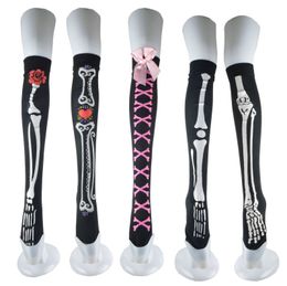 Socks Hosiery Skull Head Halloween Ghost Festival Stockings Pirate Prom Party Funny Bow Thigh High 230829