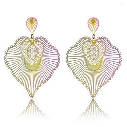 Dangle Earrings Color Cutout Design Stainless Steel Dangling Long Earring For Women Classic Heart Pendant Metal Drop
