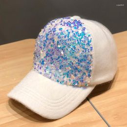 Ball Caps RUHAO Sequined Baseball Cap Female Cotton Shiny Autumn And Winter Warm Hat Casual Party Gift Snapback Hip Hop