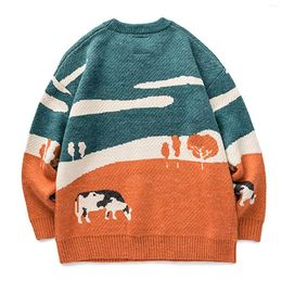 Women's Sweaters Harajuku Cows Print Vintage Winter 2023 Pullover Korean Fashion Long Sleeves O-neck Cotton Knitted Unisex Clothes