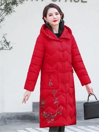 Women's Trench Coats Female In Long Loose Big Yards And Old Women Embroidered Thick Cotton-padded Jacket Winter 918-S