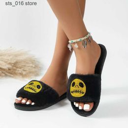 Slippers Ghost Face Cute Cartoon Indoor Women Fur Slippers Comfortable Ladies Fluffy Slippers Open-toe Bedroom Girls Shoes Cartoon Slides T230828