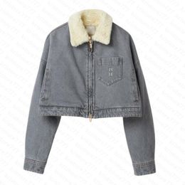 23 FW Women Designer Jacket Embroidered Denim Blouson With Metal Letters Buttons Designer Bomber Coat Girls Milan Runway Oversized Lapel Neck Designer Tops Outwear