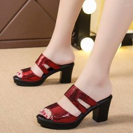 Slippers 2023 Women Shoes Fashion Wedge Sandal Middle Heel Sandals Fish Mouth Thick High Heels