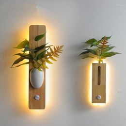 Wall Lamp Nordic Led Wooden Japanese Style Wabi-Sabi Bedside Corridor Balcony Room Decoration Flower Arrangement