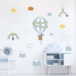 Wall Stickers Cartoon Blue Air Balloon Rainbow Clouds Nursery Removable Vinyl Decal Baby Girls Boys Room Home Decor 230829