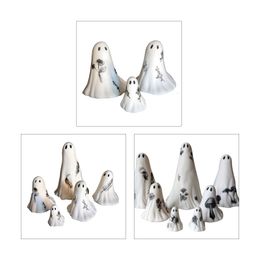 Decorative Objects Figurines Scary White Sculptures Set Creative Resin Halloween Spooky Decor Handmade Crafts Ghost Statue Home Tabletop Ornament 230828