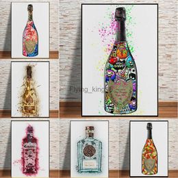 Golden Pink Blue Canvas Painting Champagne Gin Raki Graffiti Splash Poster and Prints for Living Room Bar Wall Art Decor Cuadros HKD230829