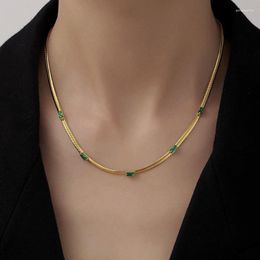 Choker Austyn Gold Plated Shiny Square Cubic Zirconia Herringbone Chain Necklace Green Clear Zircon Stone Short
