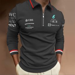 Men's Polos Spring Autumn AMG Team Men's Long Sleeve Zipper POLO Formula one Racing Enthusiast Top Clothing 230828