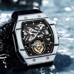 Wristwatches AESOP Famous Style Square Flying Tourbillon Watch Carbon Fibre Bezel Mechanical Men Watches Top Quality Skeleton Male Clock Man