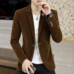 Men's Suits HOO 2023 Velvet Suit Jacket Youth Casual Slim Fit Handsome Cool Blazer