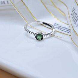 Cluster Rings S925 Sterling Silver Round Rules Classic Gold Bean Green Zircon Open Ring Women's Fashion Simple Twisted Pattern Jewelry