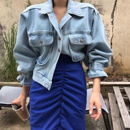 Women's Jackets Coats Jackets Women Top Sexy Puff Long Sleeve Y2k Clothes Cropped Jacket Streetwear Women's Denim Shirt 230828