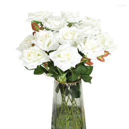 Decorative Flowers 12pcs Artificial Roses Silk With Long Stem Fake Bouquet DIY For Home Wedding Decoration