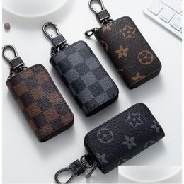 Key Rings Bag Keychains Car Keys Holder Black Plaid Brown Flower Pu Leather Pendant Keyrings Charms For Men Women Gifts Fashion Design Dhamu