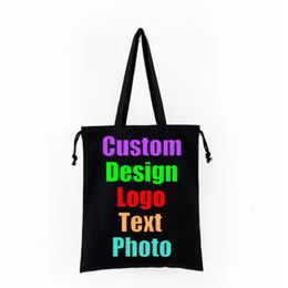 Evening Bags Custom Text Printed Tote Bag Shopping Add Your Original Design White Zip Unisex Travel Canvas 230828