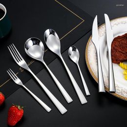 Dinnerware Sets Stainless Steel Tableware Thickened Steak Knife Fork European Style Western Square Handle Dessert Spoon Cutlery