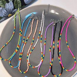 Chains Korean Bohemia Beaded Necklace Women Candy Colour Interval Rice Beads Long Necklaces Girls Sweet Cute Jewellery Gift