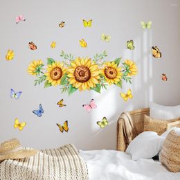 Wallpapers 30 60cm Plant Sunflower Color Butterfly Cartoon Wall Sticker Background Living Room Bedroom Decoration Mural