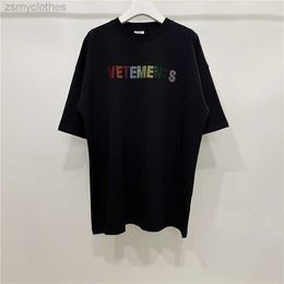 Men's T-Shirts Good Quality New Rhinestone Vetements Black T-Shirt Men Vetements Casual Women Tees VTM Oversize Shirts Mens Clothing