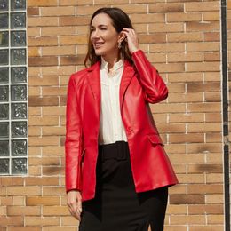 Women's Leather Europe And The United States Blazer Long-sleeved Jacket Single Button Commuter Casual Pure Color PU Jackets