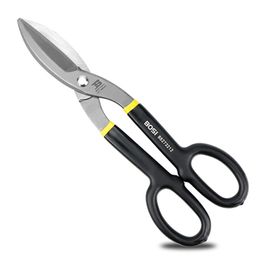 B BOSI TOOLS 12 Inch Straight Pattern Tin Snips Metal Cutters, High Strength Forged and Heat Treated Carbon Steel with Comfortable Black Rubber Handle