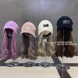 Stingy Brim Hats Trend Long Curly Wig Hats Knitted Wig Hats Women Casual Knitted Hat Invisible Detachable Wig Cold Beanies Winter Warm Bonnets J230829