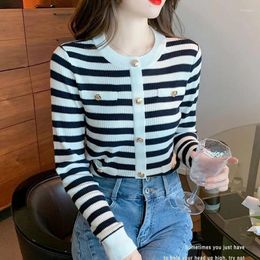 Women's Sweaters Korean Fashion Striped Pullover Knitted Top Spring Fall Long Sleeve Vintage Women Shirt Knitwear Elegant Thin Bottoming