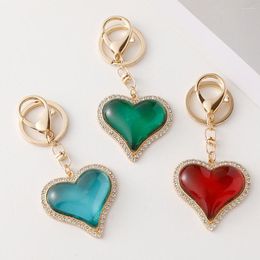 Keychains Vintage Rhinestone Crystal Heart Shape Red Blue Green Keychain Love Key Chain Ring Holder Pendant Keyring