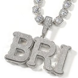 TopBling A-Z Custom Name Letters Pendant Necklace Iced Out Bling CZ 18K Real Gold Plated Hip Hop Jewellery with 3mm 24inch Rope Chain