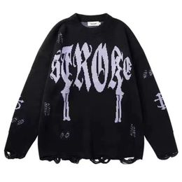 Mens Sweaters American Retro Gothic Print Pullover Y2K Street Leisure Trend Joker Sweater Couple Fashion Loose 230829