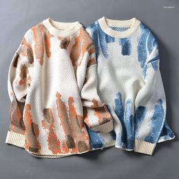 Men's Sweaters 2023 Autumn Winter Retro Idle Style Loose Sweater Fashion Tie-Dyed Inkjet